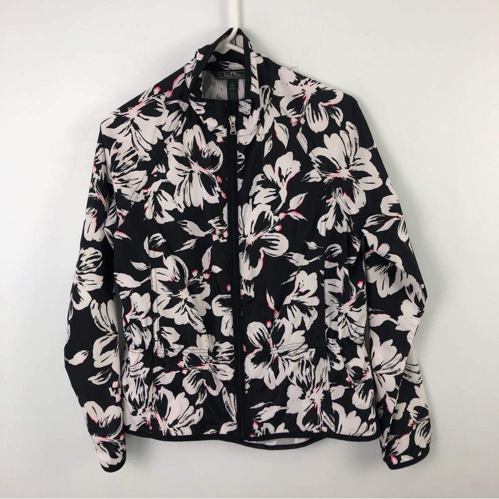 Ralph Lauren L-RL Active Sz. Small Black & White Floral Light Windbreaker Jacket